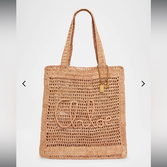 Chloe Handbags - Chloe Summer Banana Tote Bag in Crochet Fabric Summery Beige